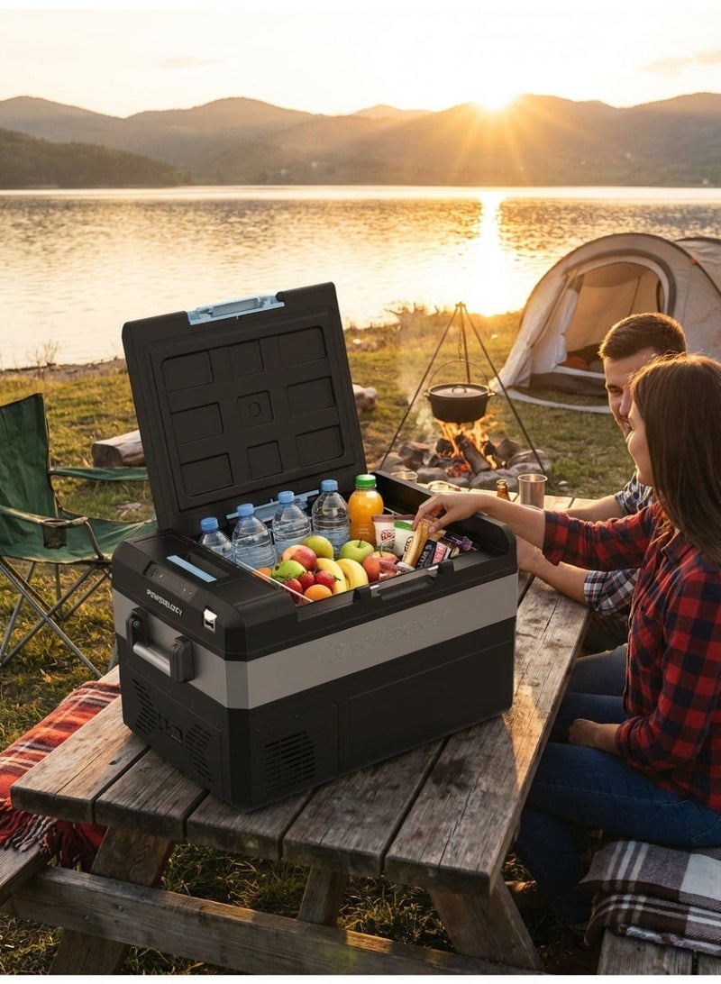 باورولوجي ثلاجة/مجمد محمولة بسعة 55 لتر للتبريد العميق حتى -22°C، مزودة بتوريد طاقة مزدوج 12 فولت/24 فولت DC و100-240 فولت AC، ثلاجة سيارة خارجية مع عجلات/مقابض/لوحة LED/حماية البطارية، للتبريد الطعام، للسيارة، المنزل، السفر والتخييم. - Image 2